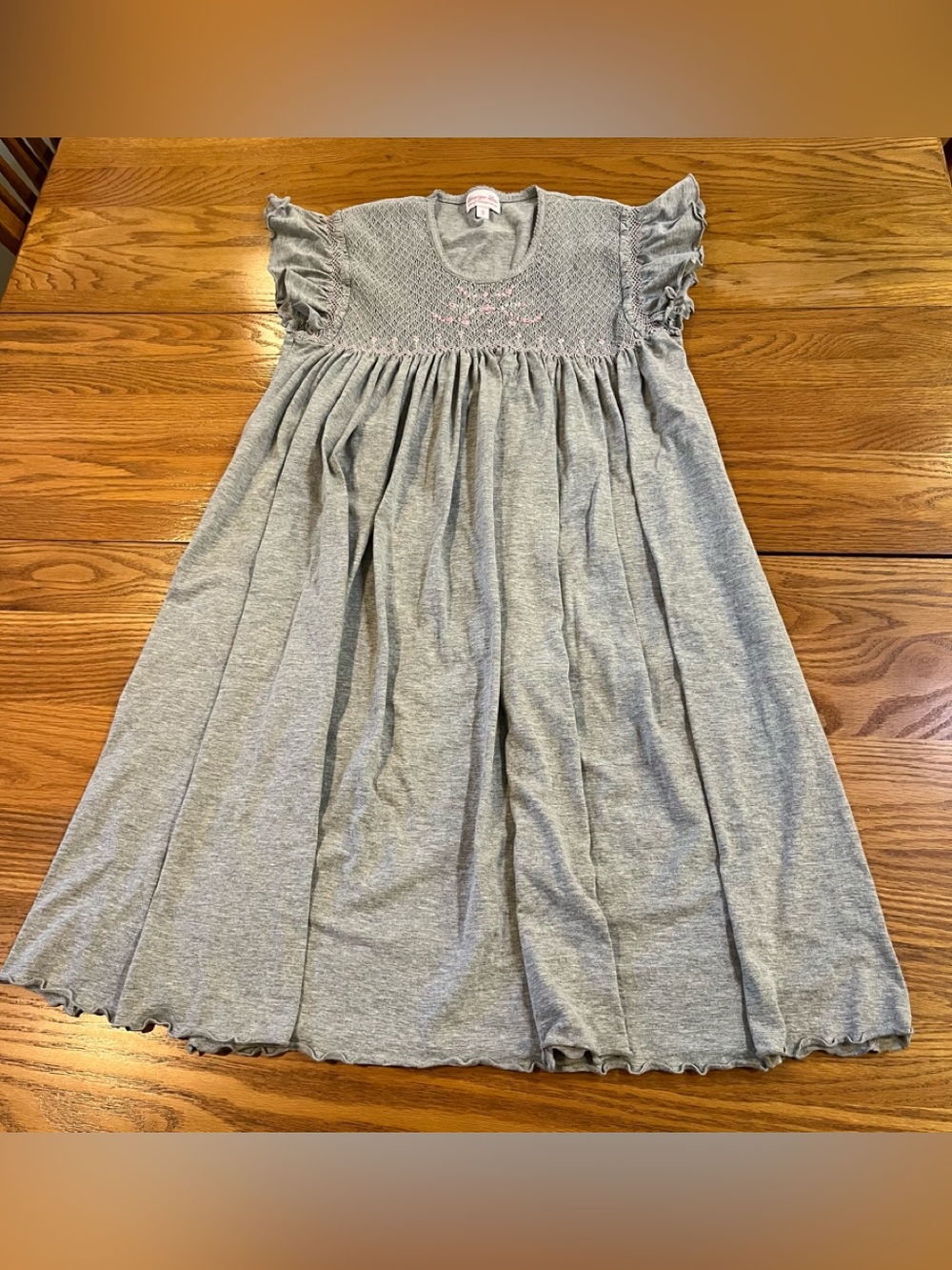 Women's Nightgown with Ruffle Sleeves, Lettuce Edge Hem, Smocking, Embroidery